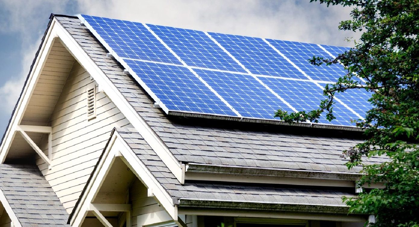 A house with solar panels on the roof.